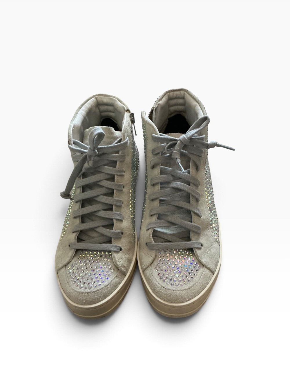 P448 Women’s Crystal Embellished High-Top Sneakers -Silver Grey Suede size 38